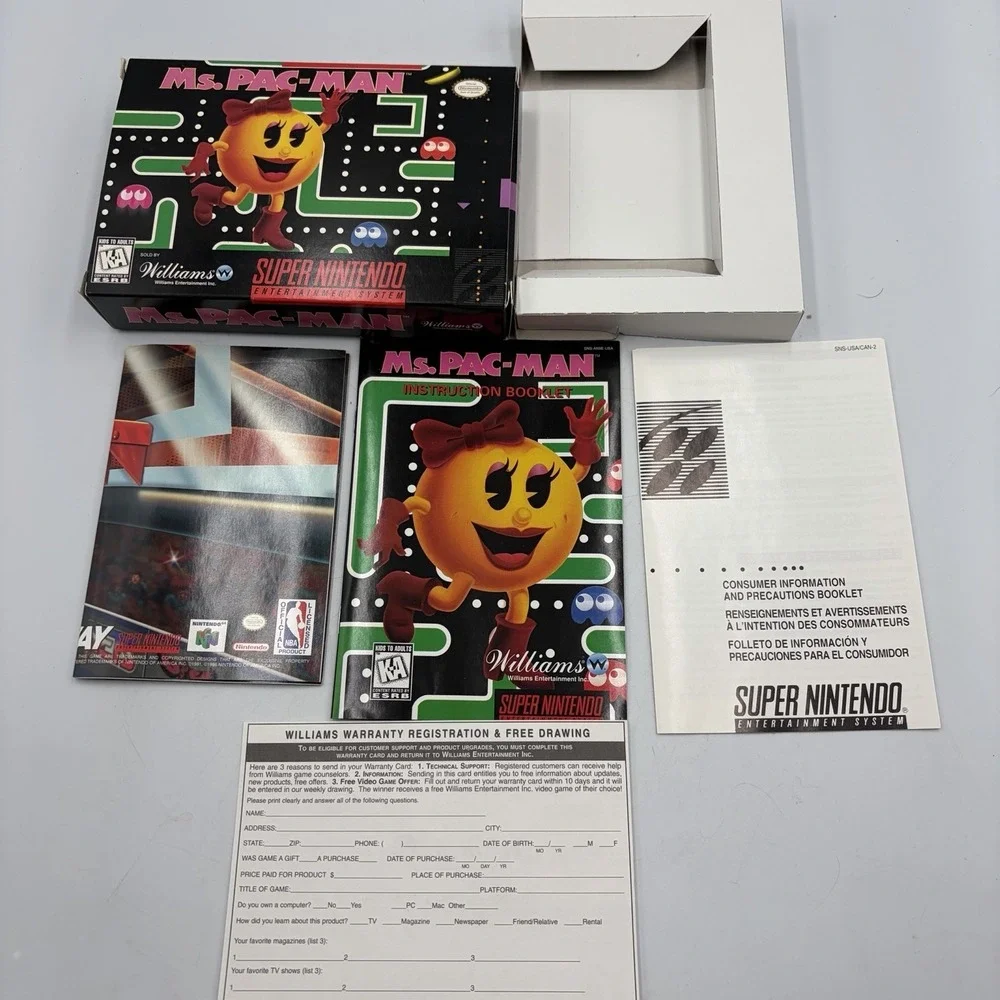 Ms. Pac-Man (Super Nintendo Entertainment System, 1996) Box Only & Inserts